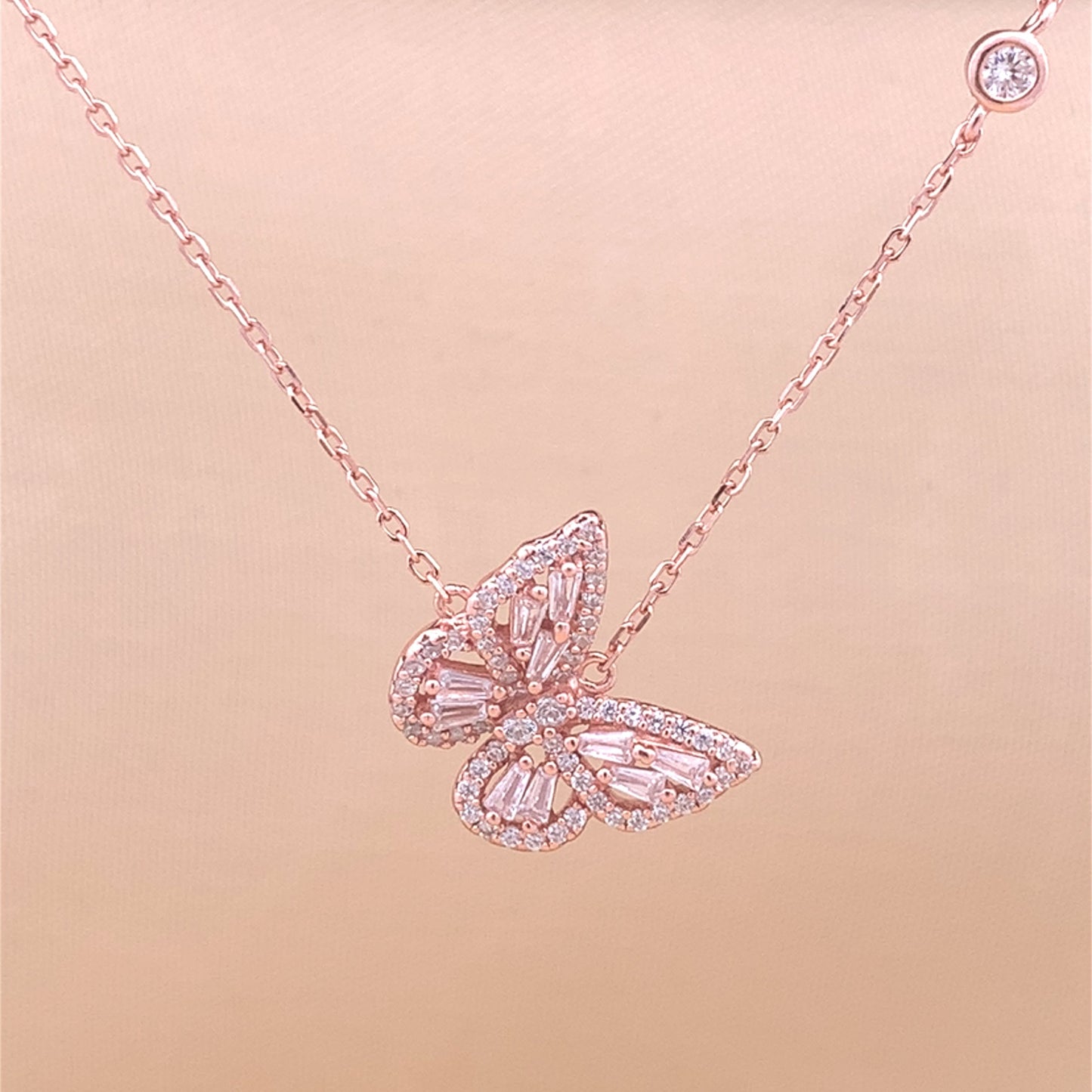 Baguette Butterfly Pendant Chain (Pure Silver) - Rose Gold