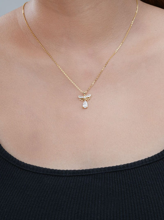 Teardrop Wings Charm Pendant Chain (Pure Silver) - Gold