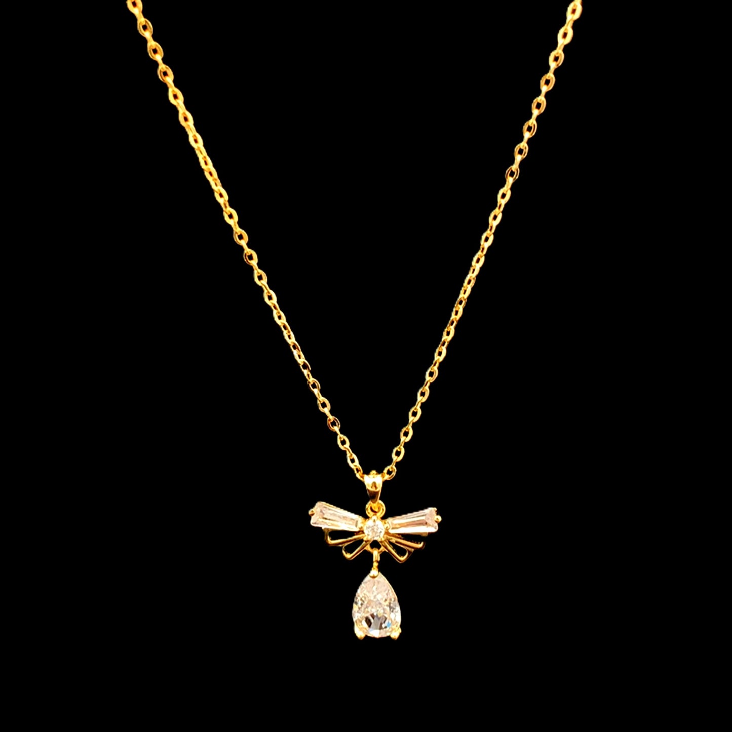 Teardrop Wings Charm Pendant Chain Gold