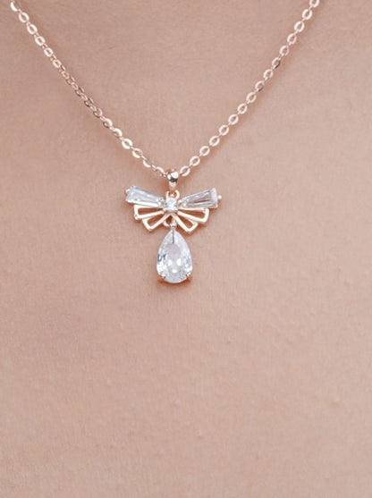 Teardrop Wings Charm Pendant Chain (Pure Silver) - Rose Gold