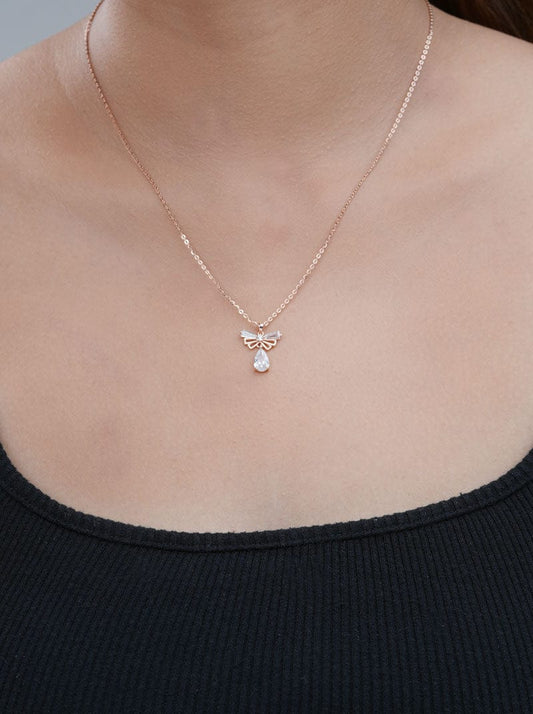 Teardrop Wings Charm Pendant Chain (Pure Silver) - Rose Gold