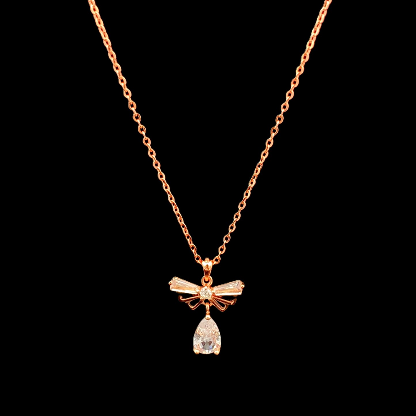 Teardrop Wings Charm Pendant Chain Rose Gold