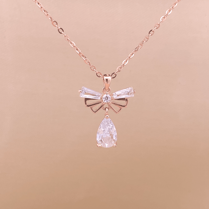 Teardrop Wings Charm Pendant Chain (Pure Silver) - Rose Gold
