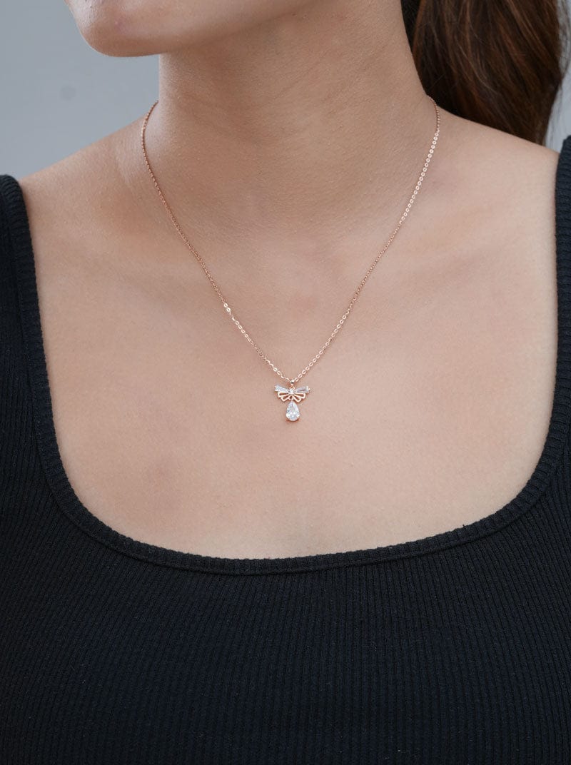 Teardrop Wings Charm Pendant Chain (Pure Silver) - Rose Gold