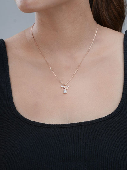Teardrop Wings Charm Pendant Chain (Pure Silver) - Rose Gold