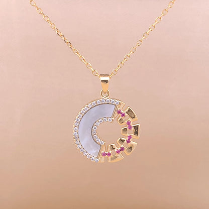 Pink & White Circular Pendant Chain Gold