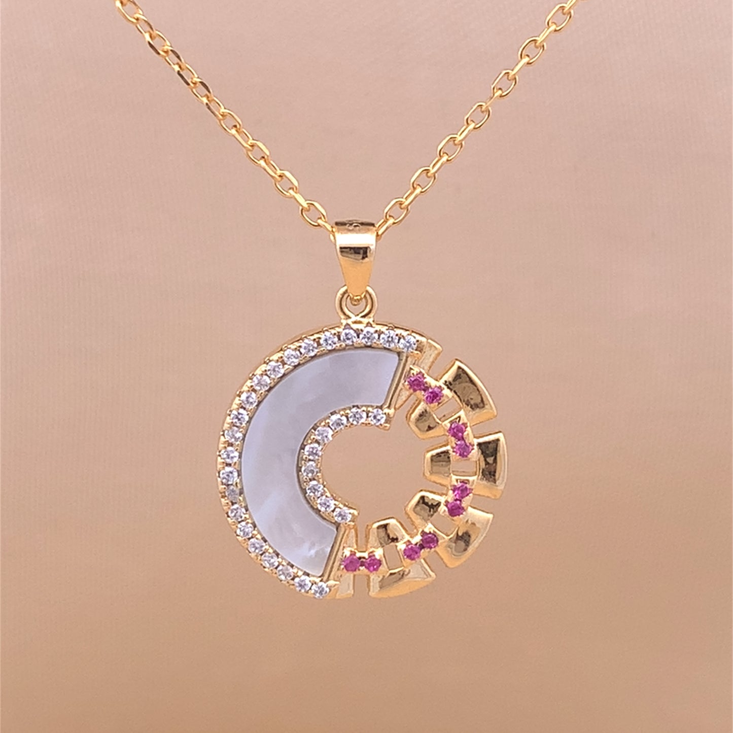 Pink & White Circular Pendant Chain