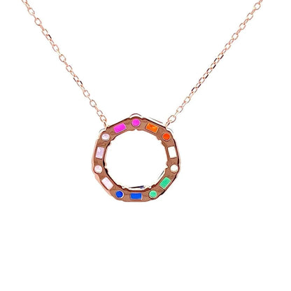 Rainbow Dazzle Halo Pendant Chain (Pure Silver) - Rose Gold