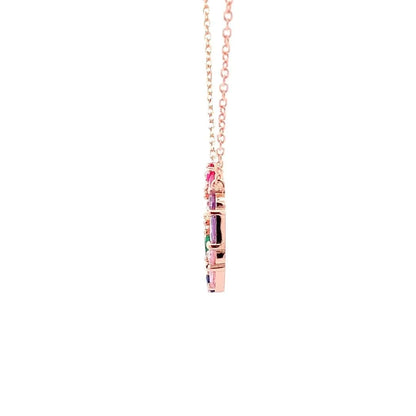 Rainbow Dazzle Halo Pendant Chain (Pure Silver) - Rose Gold