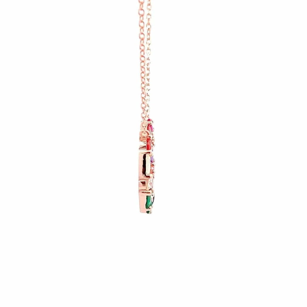 Rainbow Dazzle Halo Pendant Chain (Pure Silver) - Rose Gold