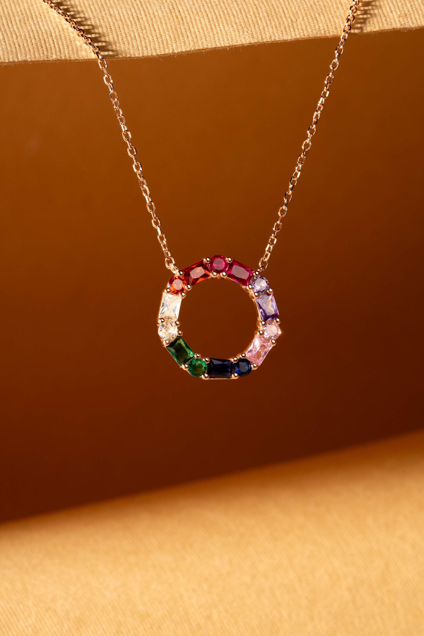 Rainbow Dazzle Halo Pendant Chain (Pure Silver) - Rose Gold