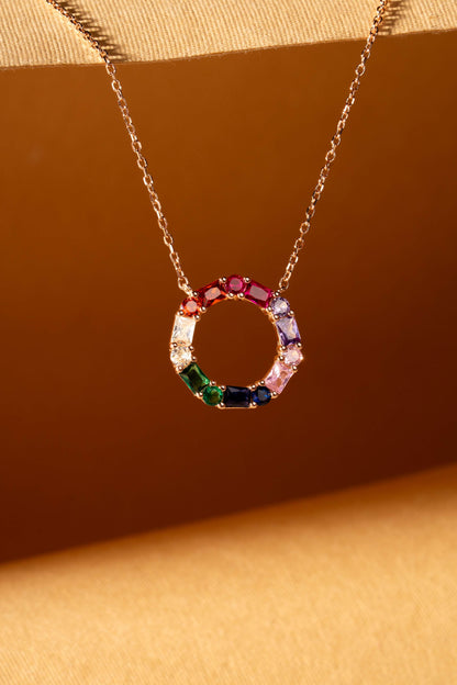 Rainbow Dazzle Halo Pendant Chain (Pure Silver) - Rose Gold
