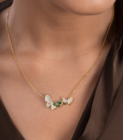 Celestara Duo Butterfly Pendant Chain (Pure Silver) - Gold