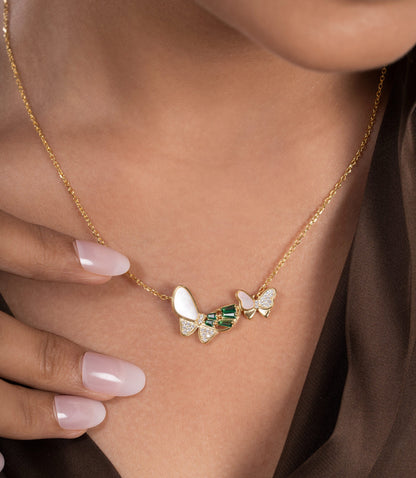 Celestara Duo Butterfly Pendant Chain (Pure Silver) - Gold