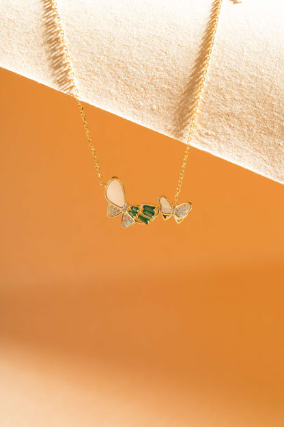 Celestara Duo Butterfly Pendant Chain (Pure Silver) - Gold