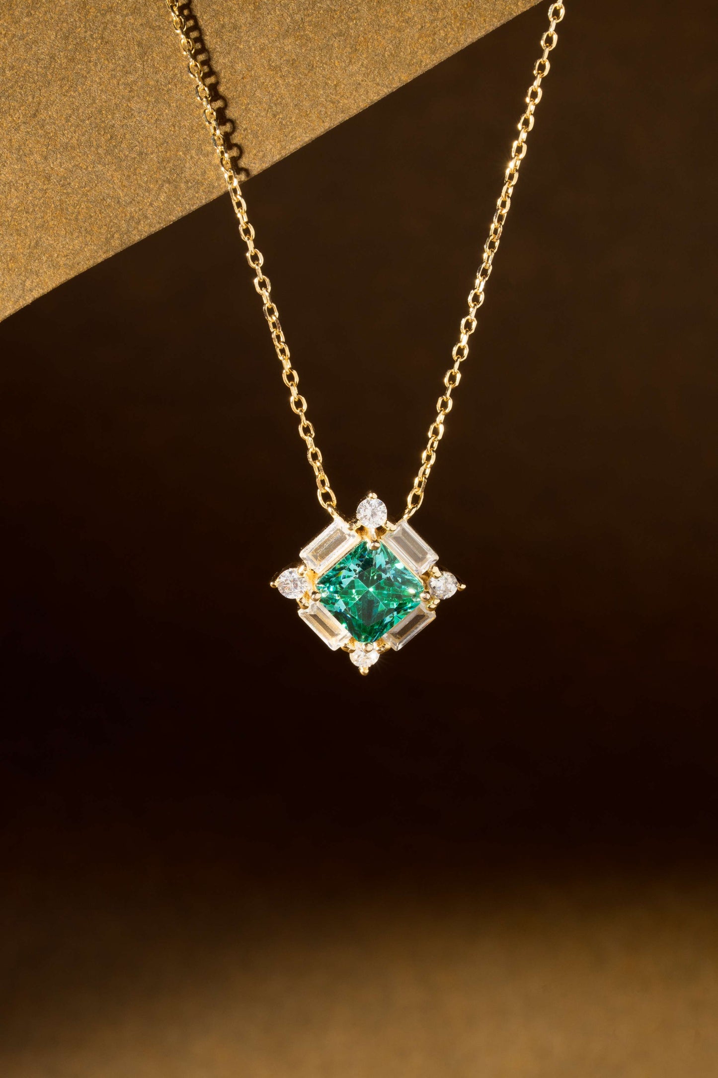 Viridian Princess Cut Pendant Chain (Pure Silver) - Gold
