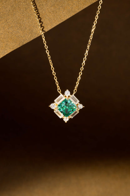 Viridian Princess Cut Pendant Chain (Pure Silver) - Gold