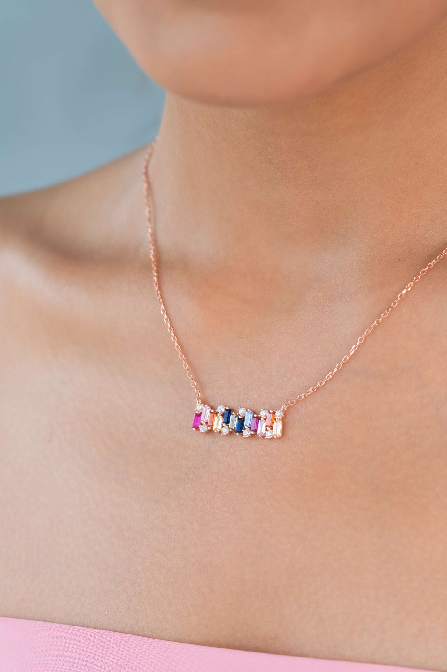Rainbow Bar Pendant Chain (Pure Silver) - Rose Gold