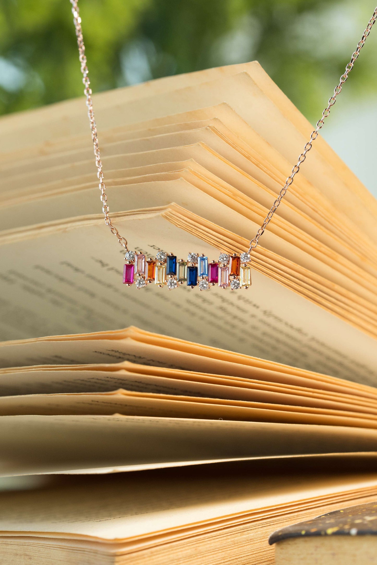 Rainbow Bar Pendant Chain (Pure Silver) - Rose Gold