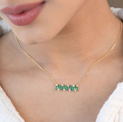 Green Baguette Bar Pendant Chain (Pure Silver) - Gold