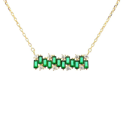 Green Baguette Bar Pendant Chain (Pure Silver) - Gold