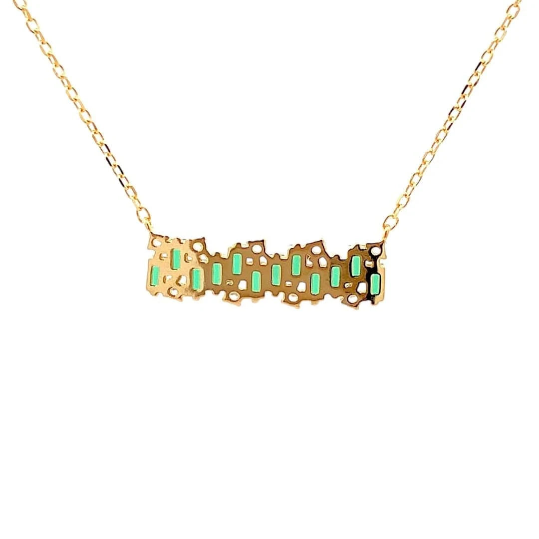 Green Baguette Bar Pendant Chain (Pure Silver) - Gold