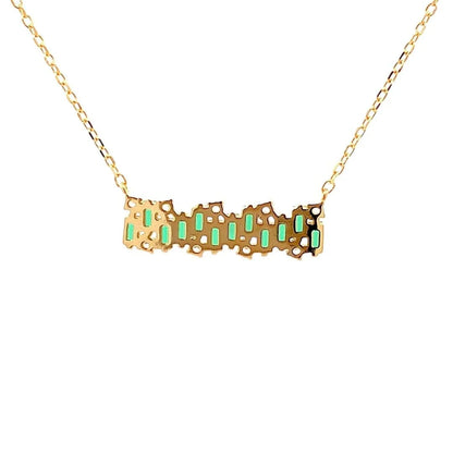 Green Baguette Bar Pendant Chain (Pure Silver) - Gold