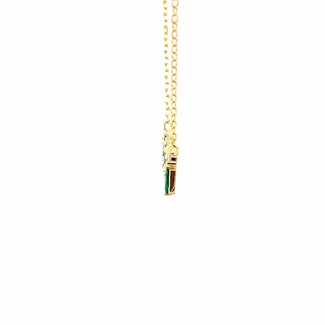 Green Baguette Bar Pendant Chain (Pure Silver) - Gold