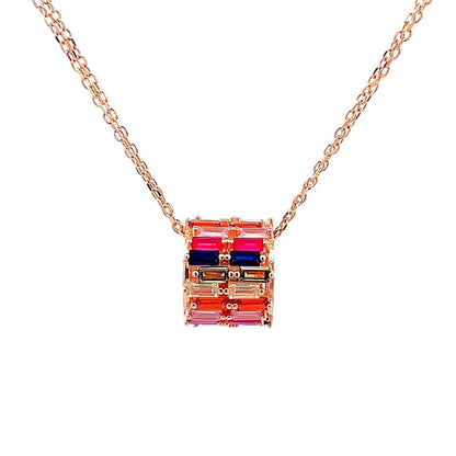 Rainbow Baguette Roll Pendant Chain (Pure Silver) - Rose Gold