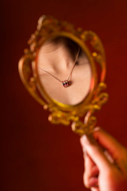 Rainbow Baguette Roll Pendant Chain (Pure Silver) - Rose Gold