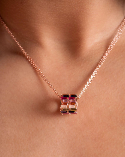Rainbow Baguette Roll Pendant Chain (Pure Silver) - Rose Gold