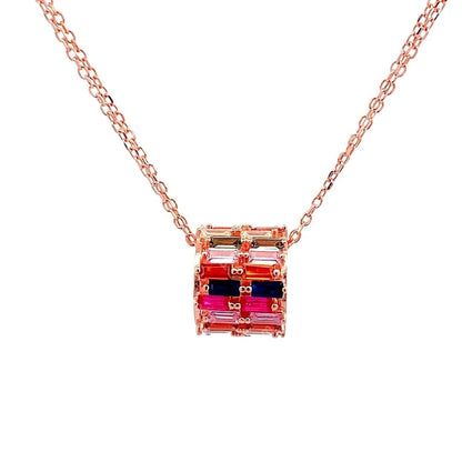 Rainbow Baguette Roll Pendant Chain (Pure Silver) - Rose Gold