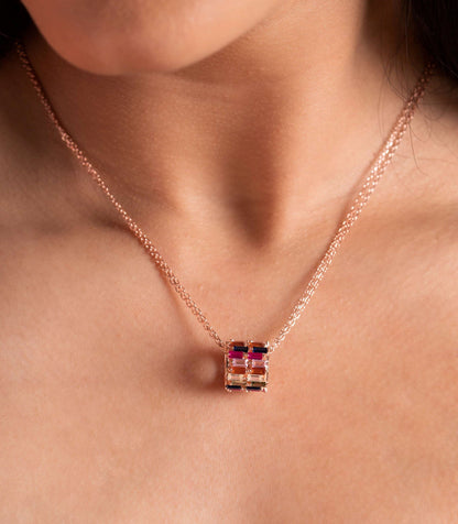 Rainbow Baguette Roll Pendant Chain (Pure Silver) - Rose Gold