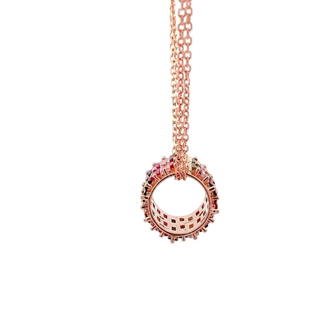 Rainbow Baguette Roll Pendant Chain (Pure Silver) - Rose Gold