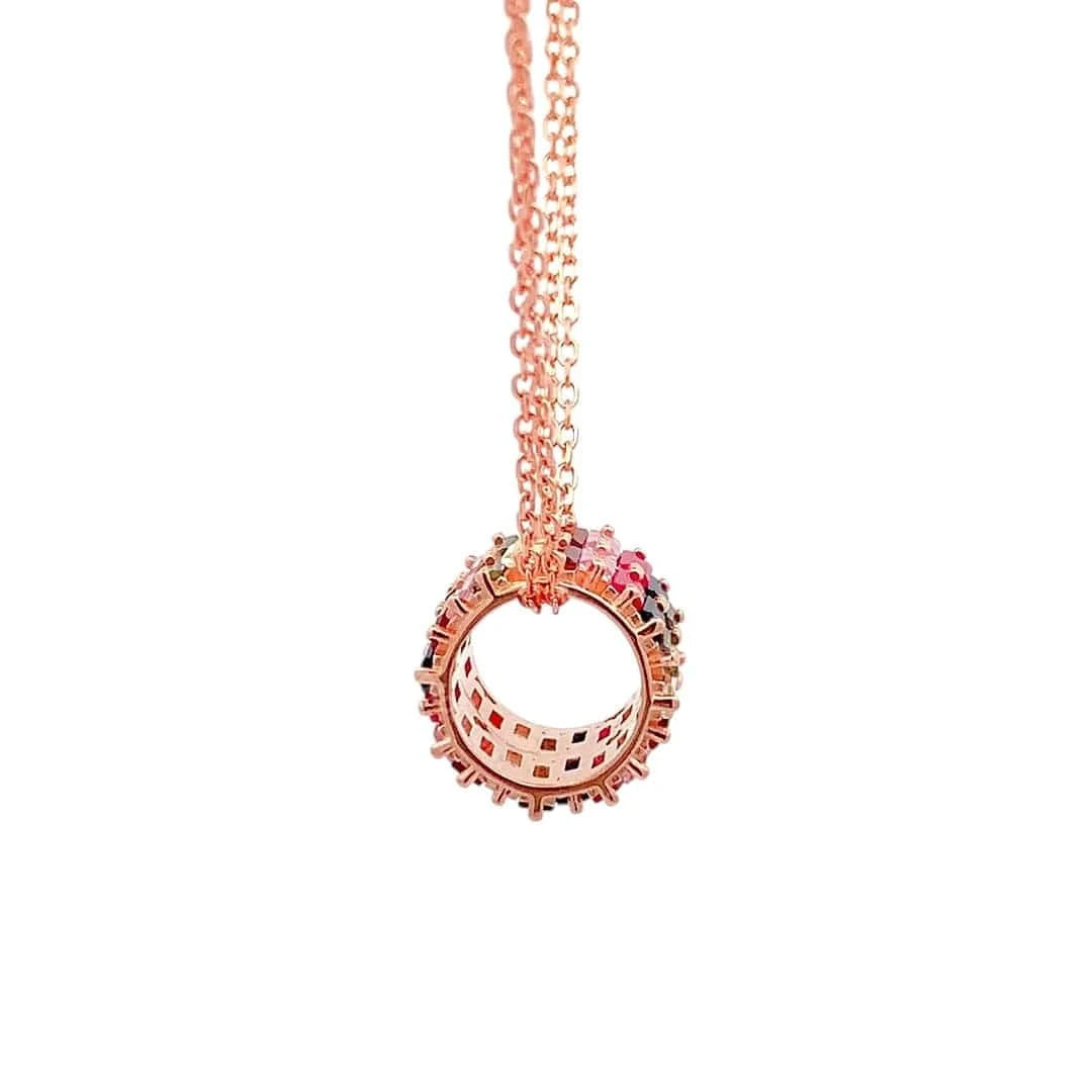 Rainbow Baguette Roll Pendant Chain (Pure Silver) - Rose Gold