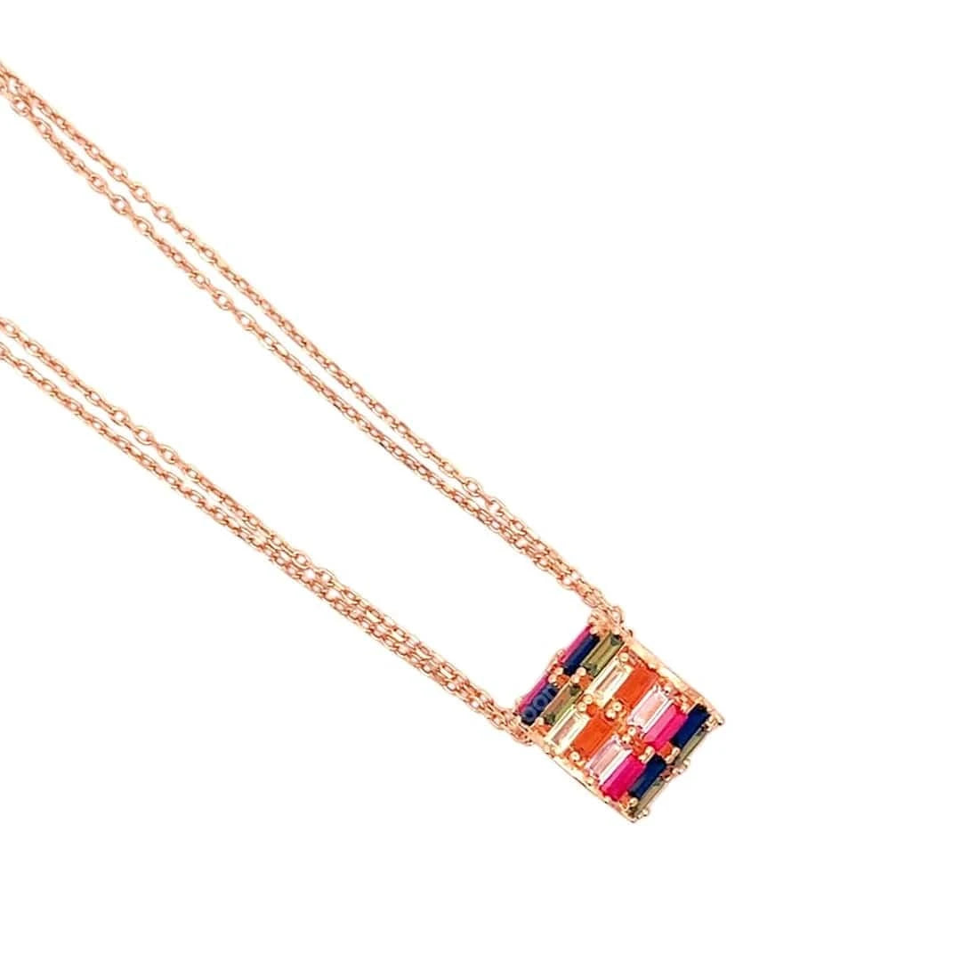 Rainbow Baguette Roll Pendant Chain (Pure Silver) - Rose Gold