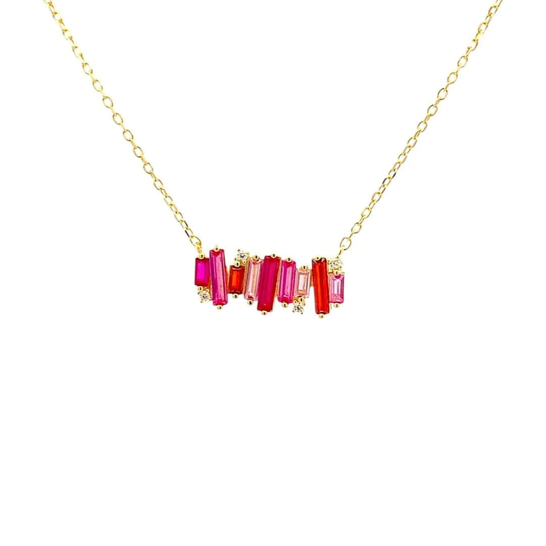 Pink Ombre Bar Pendant Chain (Pure Silver) - Gold