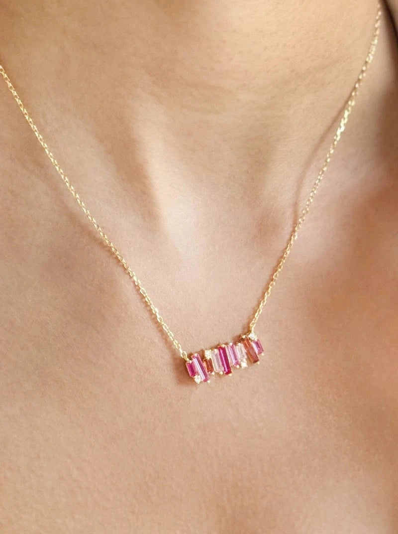 Pink Ombre Bar Pendant Chain (Pure Silver) - Gold