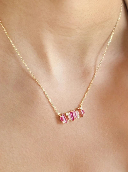 Pink Ombre Bar Pendant Chain (Pure Silver) - Gold