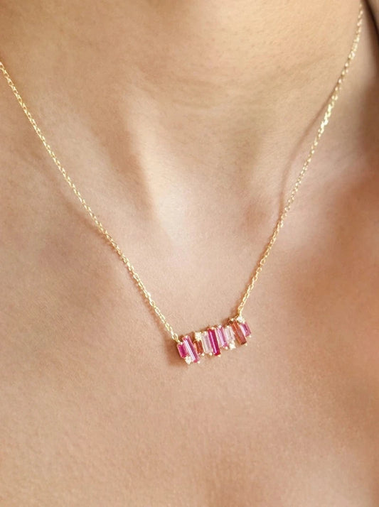 Pink Ombre Bar Pendant Chain (Pure Silver) - Gold