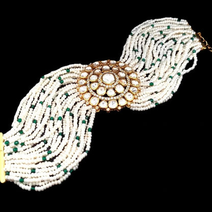 Jaipuri Pearl Polki Gulbandh (Pure Silver) - White