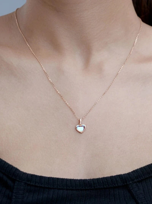 Rainbow Moonstone Heart Pendant Chain (Pure Silver) - Rose Gold