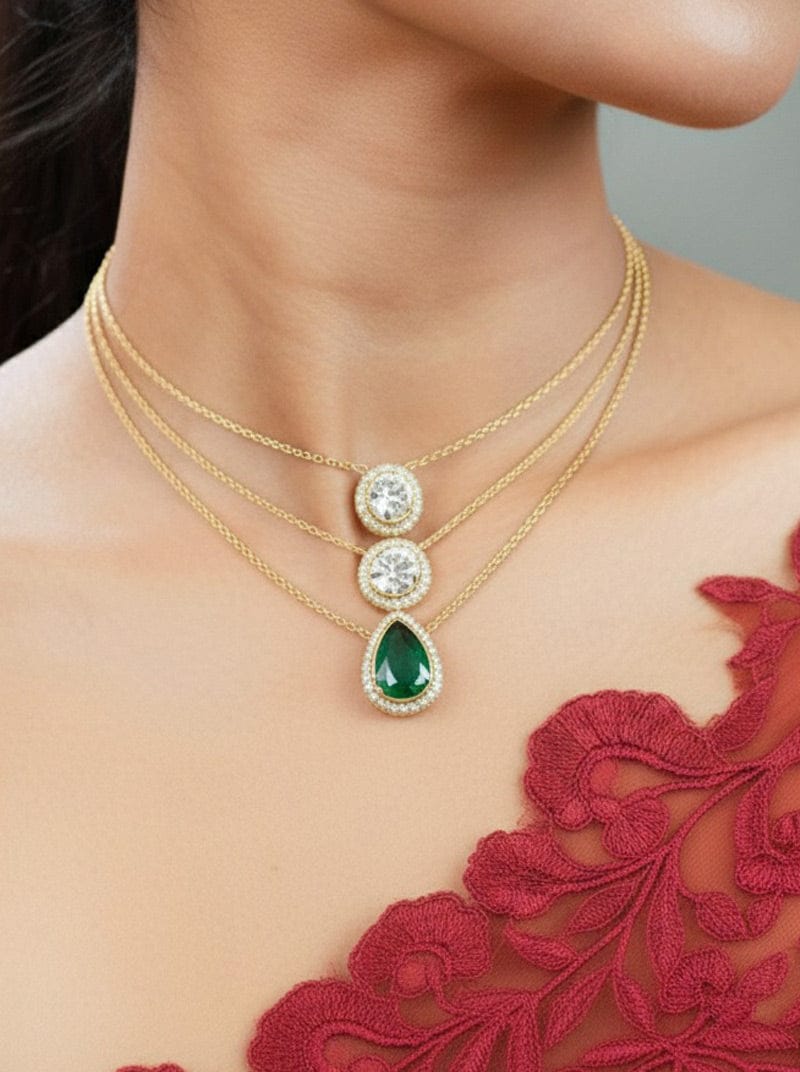 Hiranya Traya Pendant Chain (Pure Silver) - Green