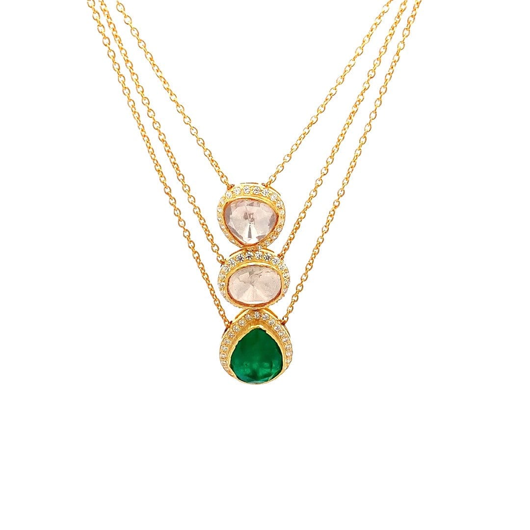 Hiranya Traya Pendant Chain (Pure Silver) - Green