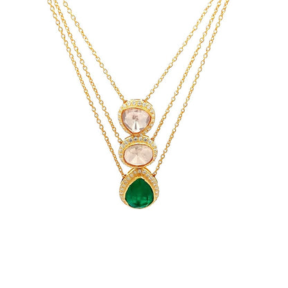 Hiranya Traya Pendant Chain (Pure Silver) - Green
