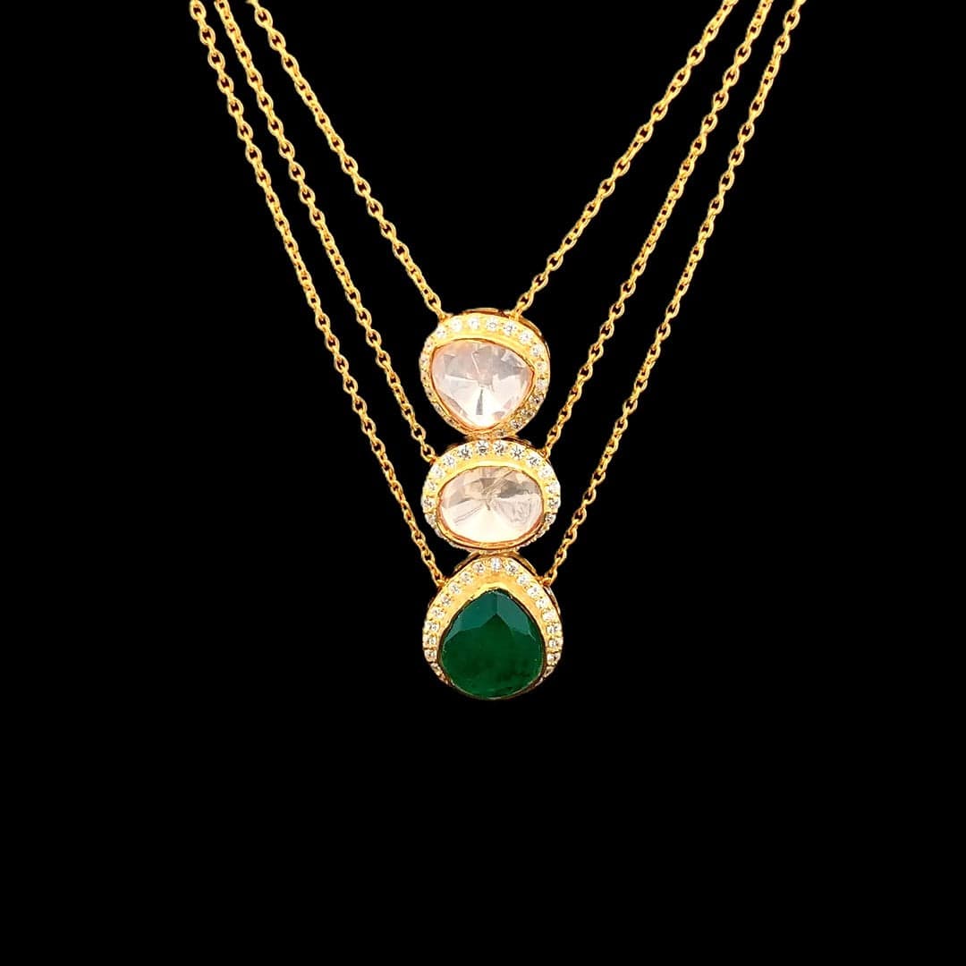 Hiranya Traya Pendant Chain (Pure Silver) - Green