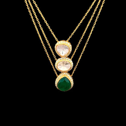 Hiranya Traya Pendant Chain (Pure Silver) - Green