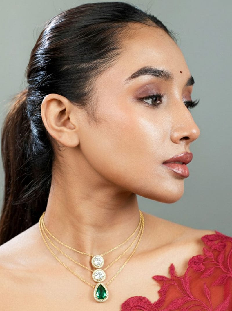 Hiranya Traya Pendant Chain (Pure Silver) - Green