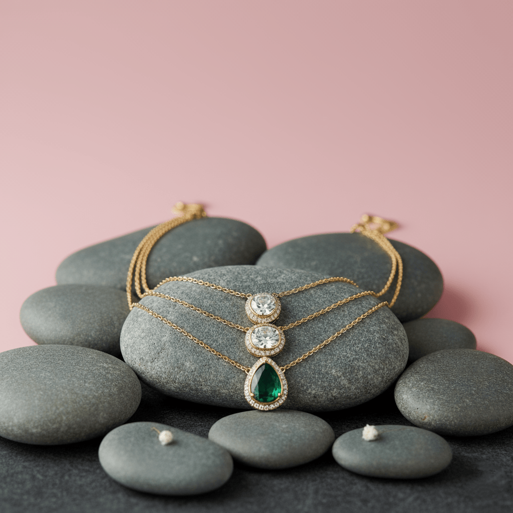 Hiranya Traya Pendant Chain (Pure Silver) - Green