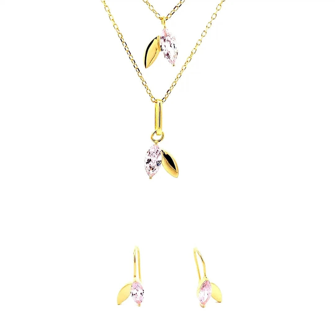 Blush Leafy Sparkle Necklace Set (Pure Silver) - Gold